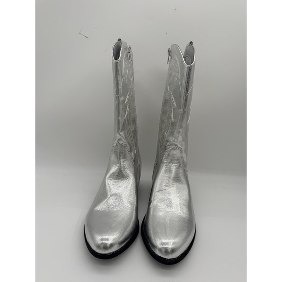 Madden NYC Boots Womens Size 5 Silver Western Mid Calf Cowboy Zip Block Heel - Picture 2 of 11